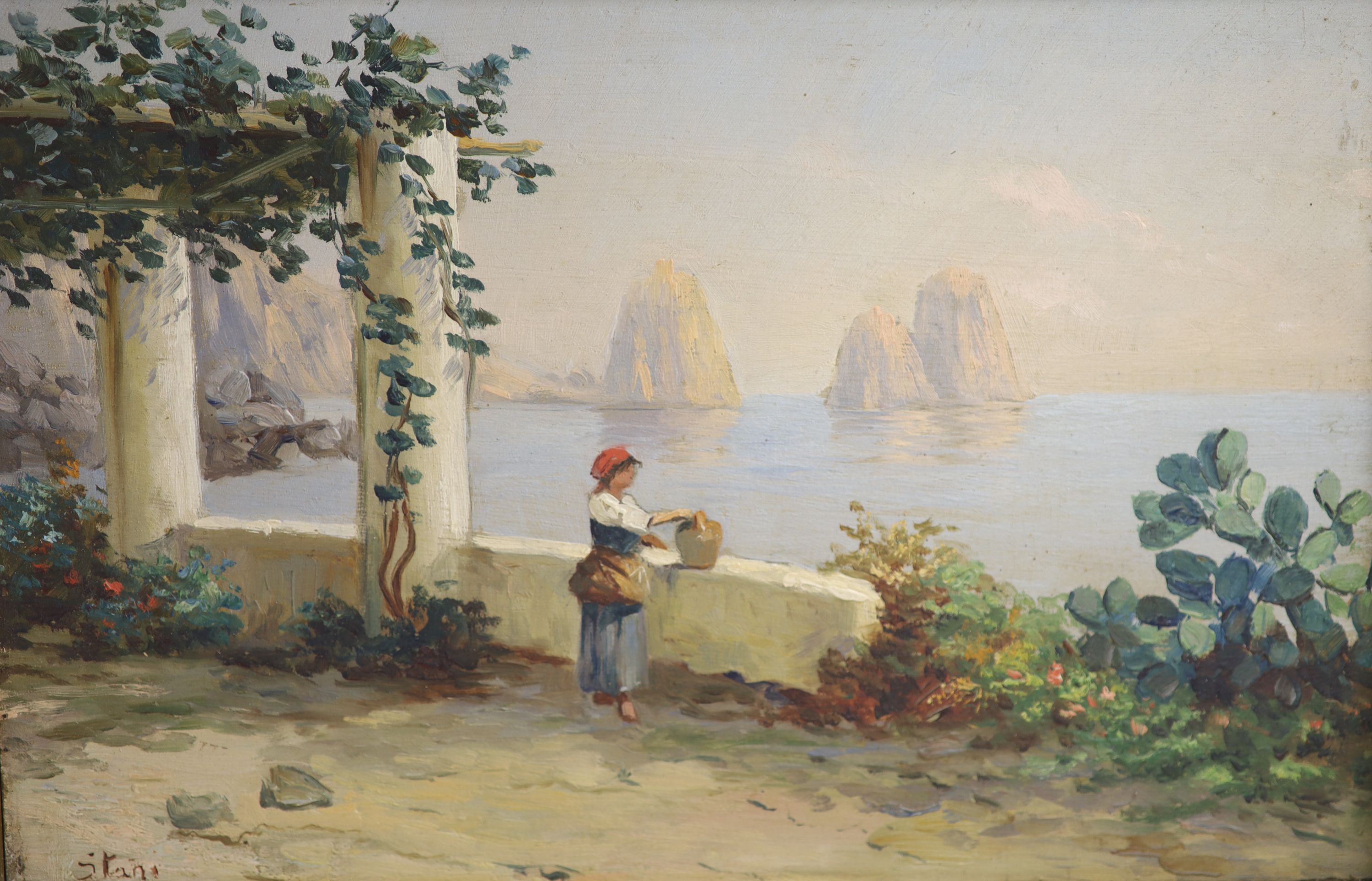 Italian School, oil on panel, Neapolitan coastal landscape, indistinctly signed Stani, 19 x 29cm